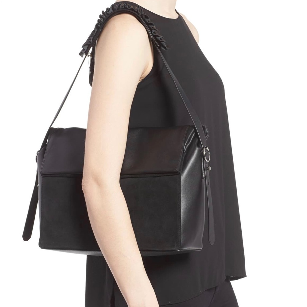 COPY - AllSaints Maya Black Calfskin Frill Should…